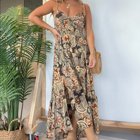 🌸Sexy spaghettibandjes bloemenprint lange jurk voor dames