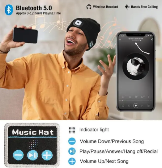 ❄️3 in 1 bluetooth hoofdtelefoon geleid licht gebreide muts 🧶🎵