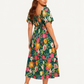 ⏰Zomeruitverkoop 70% KORTING 💃Gebloemde midi-jurk met gesmockte vierkante hals en zakken