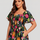 ⏰Zomeruitverkoop 70% KORTING 💃Gebloemde midi-jurk met gesmockte vierkante hals en zakken