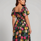 ⏰Zomeruitverkoop 70% KORTING 💃Gebloemde midi-jurk met gesmockte vierkante hals en zakken