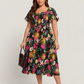 ⏰Zomeruitverkoop 70% KORTING 💃Gebloemde midi-jurk met gesmockte vierkante hals en zakken