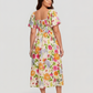 ⏰Zomeruitverkoop 70% KORTING 💃Gebloemde midi-jurk met gesmockte vierkante hals en zakken