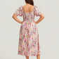 ⏰Zomeruitverkoop 70% KORTING 💃Gebloemde midi-jurk met gesmockte vierkante hals en zakken