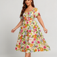 ⏰Zomeruitverkoop 70% KORTING 💃Gebloemde midi-jurk met gesmockte vierkante hals en zakken