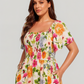 ⏰Zomeruitverkoop 70% KORTING 💃Gebloemde midi-jurk met gesmockte vierkante hals en zakken