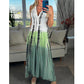 Mouwloze tie-dye damesjurk met revers en V-hals