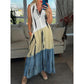 Mouwloze tie-dye damesjurk met revers en V-hals