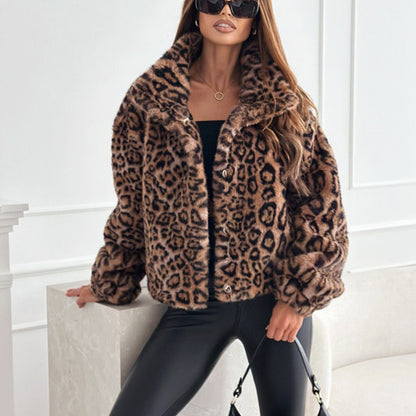 💥Herfst en Winter Nieuw 🐆 Dames Luipaardprint Fluffy Kort Jasje✨