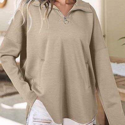 Vrouwen Halve Rits Lange Mouwen Hoodie Sweatshirt