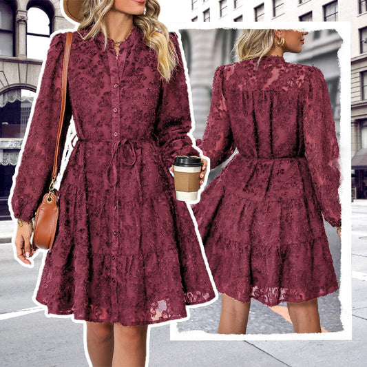 💃Women's Long Sleeve Lace Jacquard Printed Dress