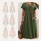 👗Dames geplooide jurk met korte mouwen en zakken💃
