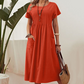 👗Dames geplooide jurk met korte mouwen en zakken💃