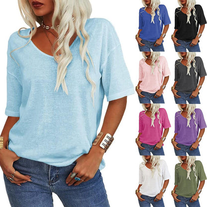 💖Tijdelijke korting - 60% korting💖Effen V-hals T-shirt voor dames