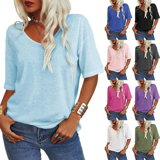 💖Tijdelijke korting - 60% korting💖Effen V-hals T-shirt voor dames