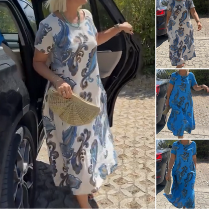 Bedrukte Casual Midi-jurk met korte mouwen