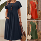 👗Dames geplooide jurk met korte mouwen en zakken💃