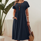 👗Dames geplooide jurk met korte mouwen en zakken💃