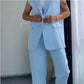 Dames Stylish Mouwloze Blazer & Hoog Getailleerde Broek Set
