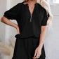 Women's 2-Piece Outfits Zip T-Shirt & Frill Hem Shorts