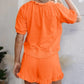Women's 2-Piece Outfits Zip T-Shirt & Frill Hem Shorts