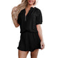 Women's 2-Piece Outfits Zip T-Shirt & Frill Hem Shorts