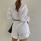 Women's Elegant Long Sleeve Shirt & Shorts Two-Piece Set