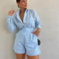 Women's Elegant Long Sleeve Shirt & Shorts Two-Piece Set