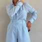 Women's Elegant Long Sleeve Shirt & Shorts Two-Piece Set