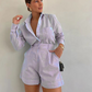 Women's Elegant Long Sleeve Shirt & Shorts Two-Piece Set