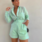 Women's Elegant Long Sleeve Shirt & Shorts Two-Piece Set