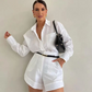 Women's Elegant Long Sleeve Shirt & Shorts Two-Piece Set
