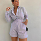 Women's Elegant Long Sleeve Shirt & Shorts Two-Piece Set