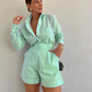 Women's Elegant Long Sleeve Shirt & Shorts Two-Piece Set