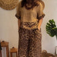 Stylish Patchwork Short Sleeve Top & Wide Leg Pants Two Piece Set