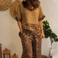 Stylish Patchwork Short Sleeve Top & Wide Leg Pants Two Piece Set