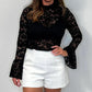 Women's Sexy Lace Ruffle Long Sleeve Top