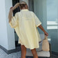 Vibrant Solid Color Short Sleeve Shirt & High Waisted Shorts 2-Piece Set