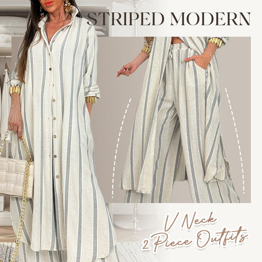 Gestreepte moderne V-hals 2-delige outfits voor dames