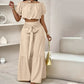 👑 Vol zelfvertrouwen! Vrouwen 2-delige Set: Off-shoulder Top met Pofmouwen en Wijd-pijpen Broek ✨