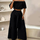 👑 Vol zelfvertrouwen! Vrouwen 2-delige Set: Off-shoulder Top met Pofmouwen en Wijd-pijpen Broek ✨