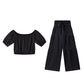👑 Vol zelfvertrouwen! Vrouwen 2-delige Set: Off-shoulder Top met Pofmouwen en Wijd-pijpen Broek ✨