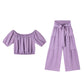 👑 Vol zelfvertrouwen! Vrouwen 2-delige Set: Off-shoulder Top met Pofmouwen en Wijd-pijpen Broek ✨
