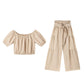 👑 Vol zelfvertrouwen! Vrouwen 2-delige Set: Off-shoulder Top met Pofmouwen en Wijd-pijpen Broek ✨