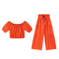 👑 Vol zelfvertrouwen! Vrouwen 2-delige Set: Off-shoulder Top met Pofmouwen en Wijd-pijpen Broek ✨