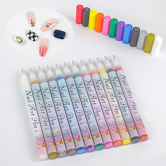 🎁 12-Kleurige Professionele Nail Art Penset – Ultraprecieze 0,7 mm Punt & Snel Droogend ✨💅