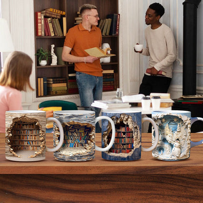 🎅 Exclusief Sinterklaasvoordeel!50% KORTING✨ Creatief 3D Boekenplank Mok (Keramiek) – Magnetronveilig, Vaatwasserbestendig & Decoratief (Perfect voor Boekenliefhebbers & Creatieve Decor!)