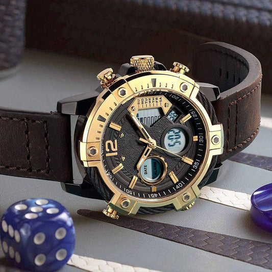 🎄Kerstdeal ALTIJD 50% KORTING!✨ Multifunctioneel Herenhorloge (Dubbel Display) – 3ATM Waterdicht, Quartz & Sportief (Perfect SinterklaasCadeau voor Moderne Mannen!)