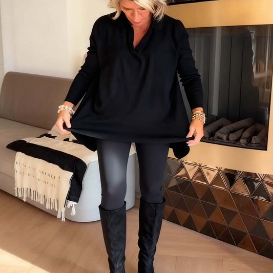 Casual damesblouse met revers en lange mouwe