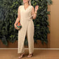 🔥 Beperkte tijd 50% KORTING! 🔥 Effen V-hals jumpsuit met strik – slankmakend, getailleerd, Franse stijl – casual dames zomermode 💥